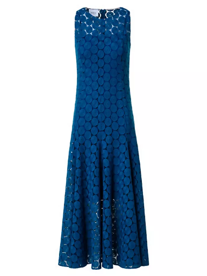 

Кружевное платье миди в горошек из гипюра Akris Punto, цвет medium blue denim