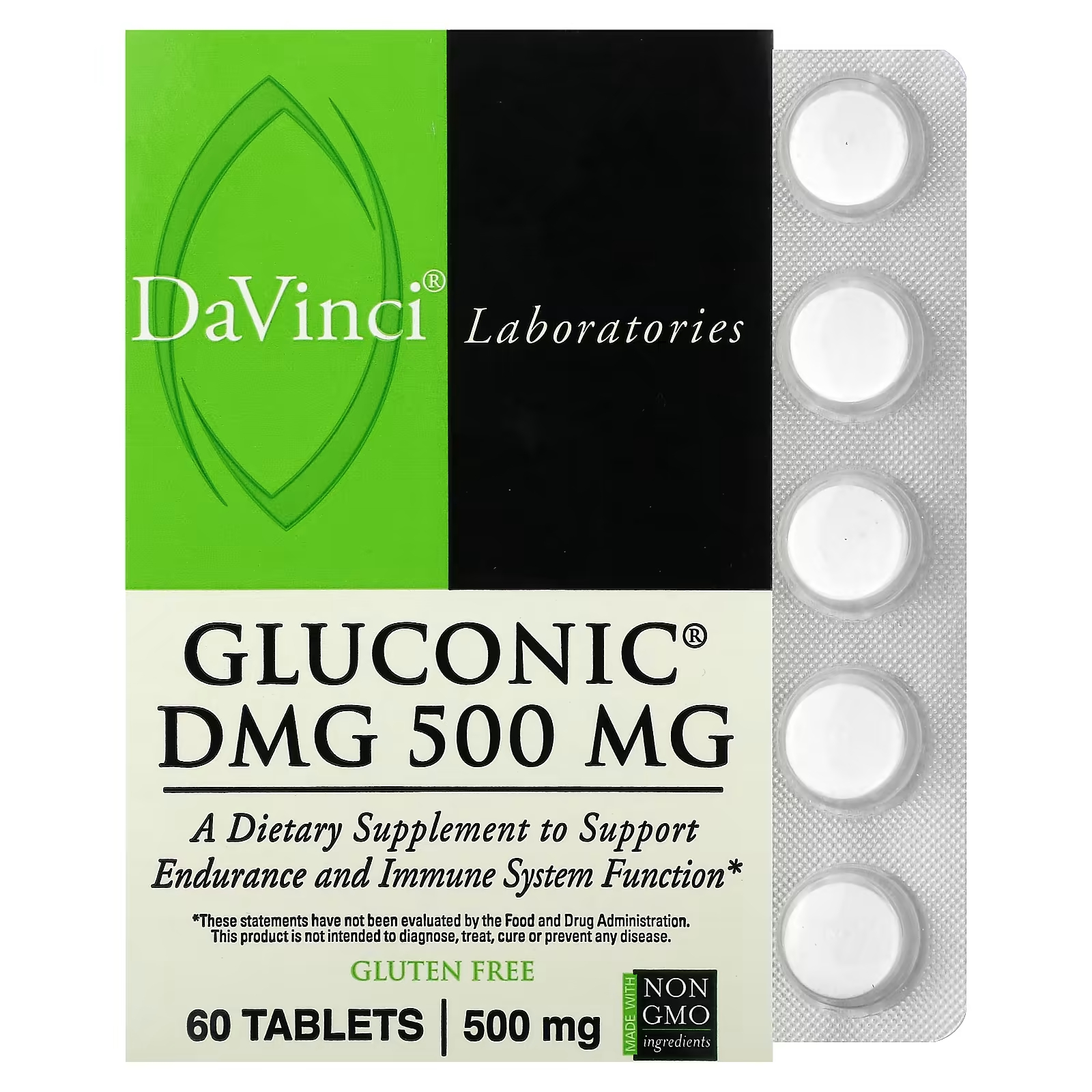 Глюконик DMG DaVinci Laboratories of Vermont 500 мг, 60 таблеток davinci laboratories of vermont убихинол 100 мг 30 мягких таблеток