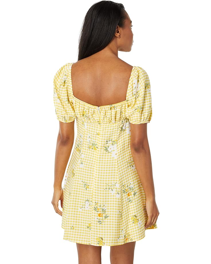 Платье BCBGeneration Puff Sleeve Dress V1VX3D31, цвет Lemon Gingham Print