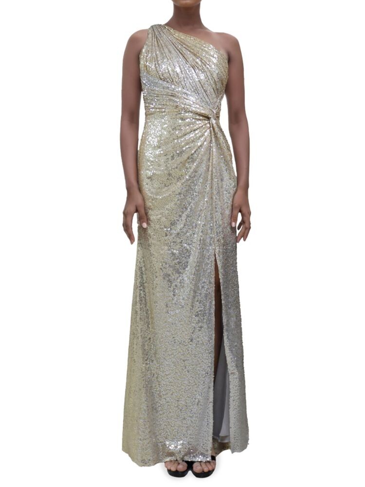 

Облегающее платье с пайетками на одно плечо Rene Ruiz Collection, цвет Silver Gold