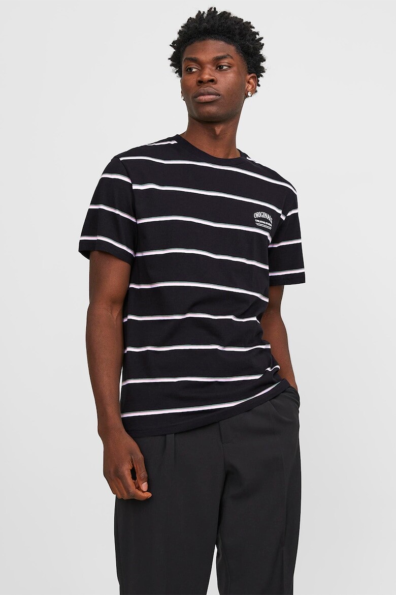 

Полосатая футболка с овальным вырезом Jack & Jones, черный