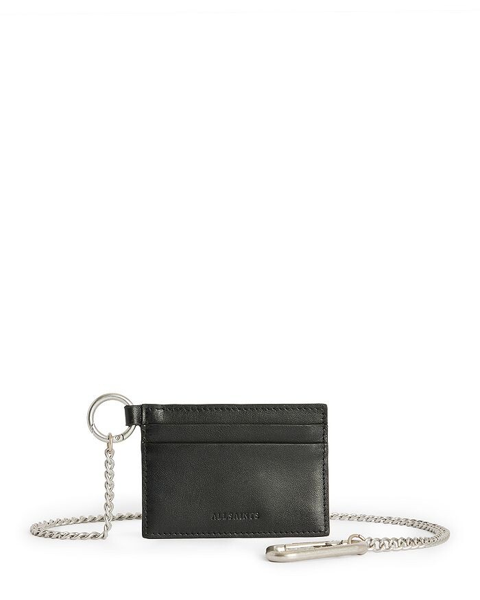 

Кожаный кошелек для карточек ALLSAINTS Makoto с цепочкой, черный