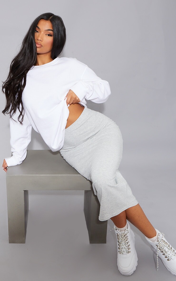 

PrettyLittleThing Серая базовая трикотажная юбка мидакси из смесового хлопка