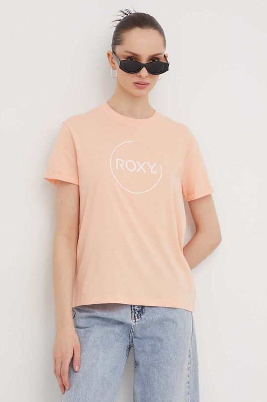 Хлопковая футболка Roxy, оранжевый хлопковая футболка roxy черный
