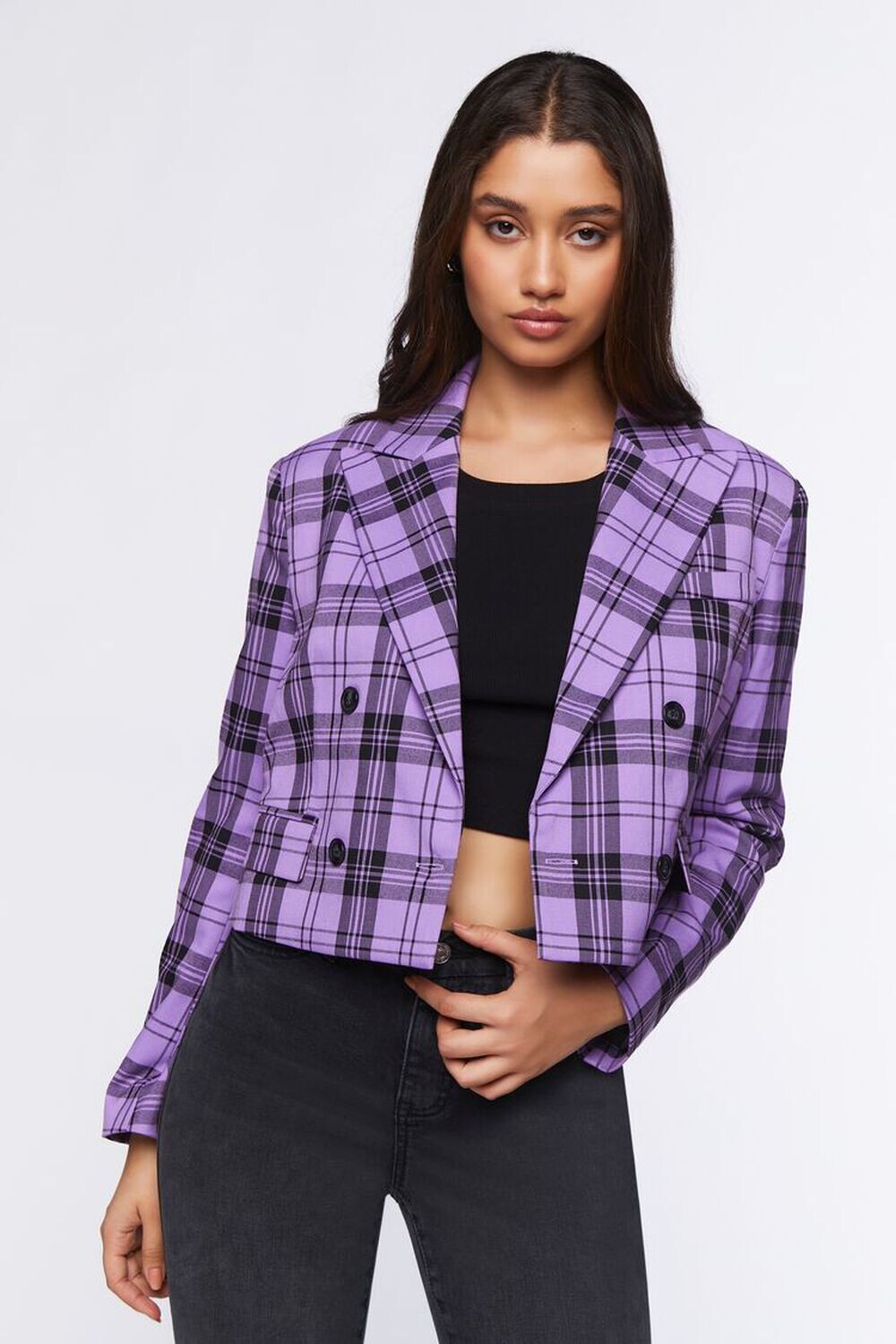 

Укороченный пиджак в клетку Forever 21, фиолетовый