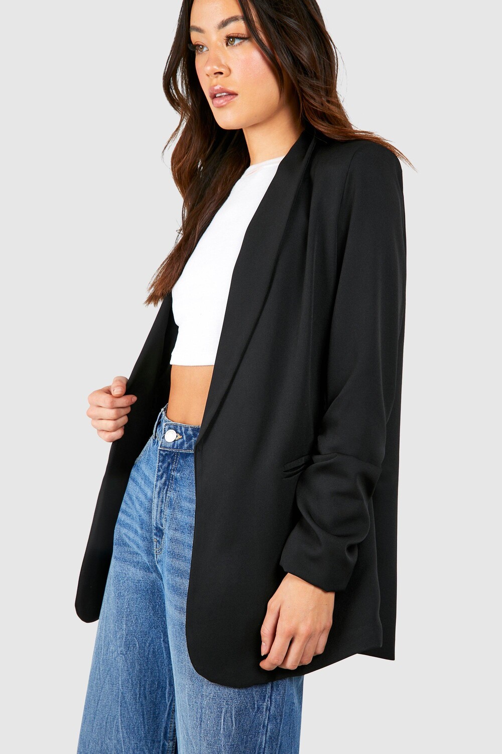 

Длинный тканый пиджак строгого кроя boohoo, черный