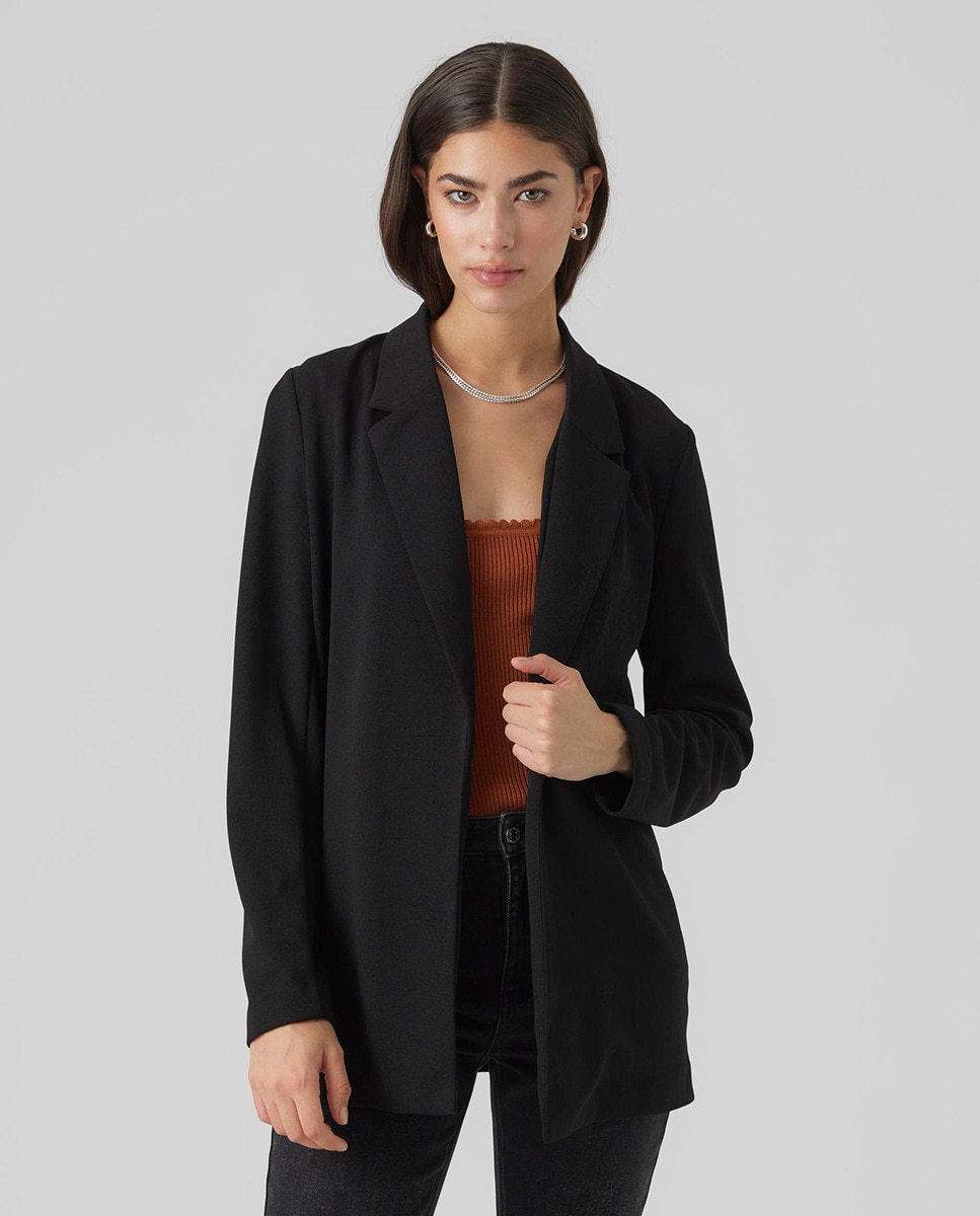 Женский длинный пиджак с плиссированным воротником Vero Moda, черный женский повседневный кардиган с лацканами элегантный пиджак для осени 2022