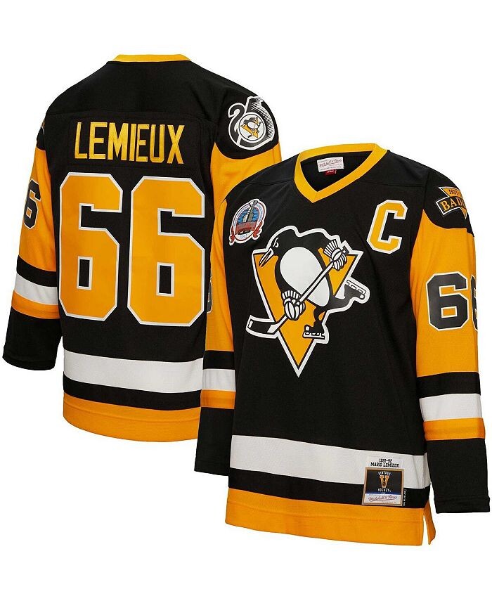 

Мужская черная футболка Mario Lemieux Pittsburgh Penguins 1991 Blue Line Player Mitchell & Ness, черный