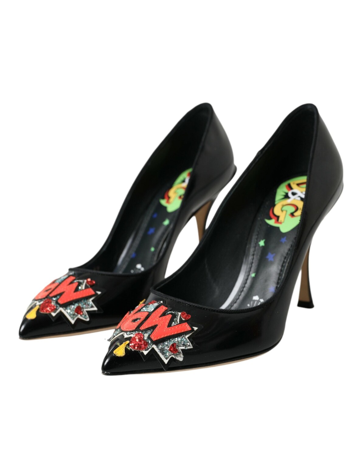 

Dolce & Gabbana Кожаные туфли-лодочки на каблуке с нашивкой WOW Женская обувь, черный