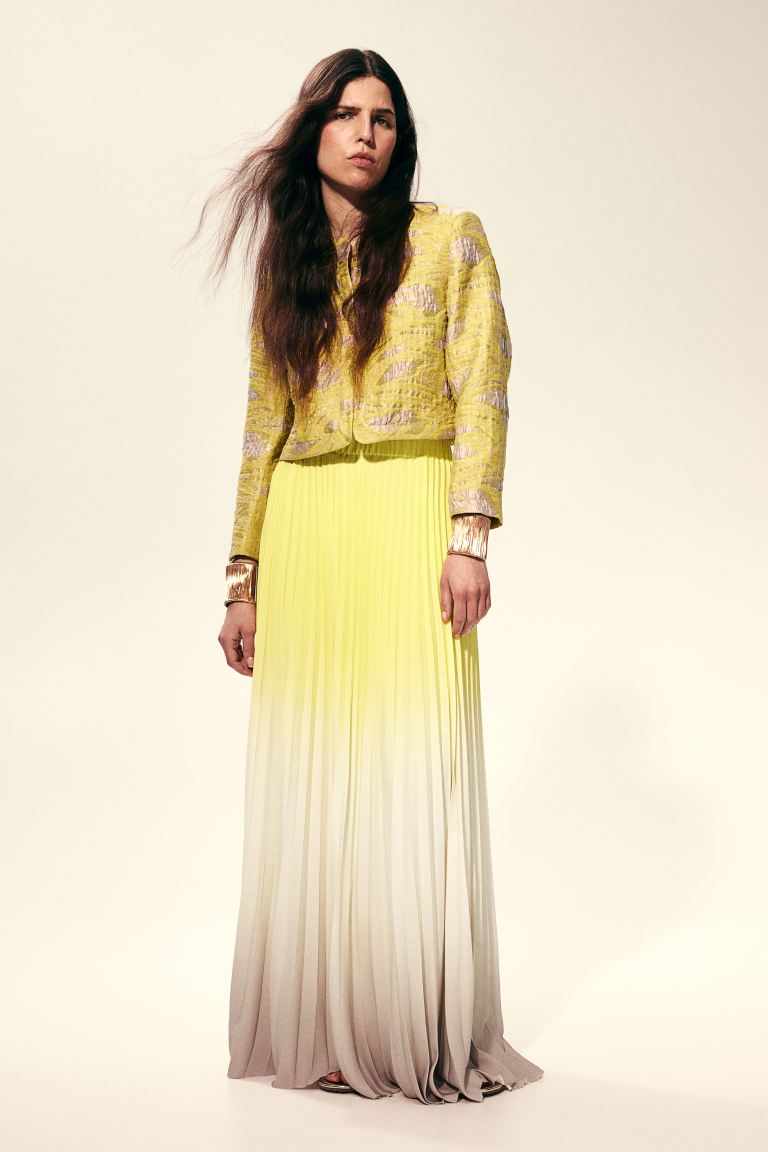 Длинная плиссированная юбка H&M, желтый