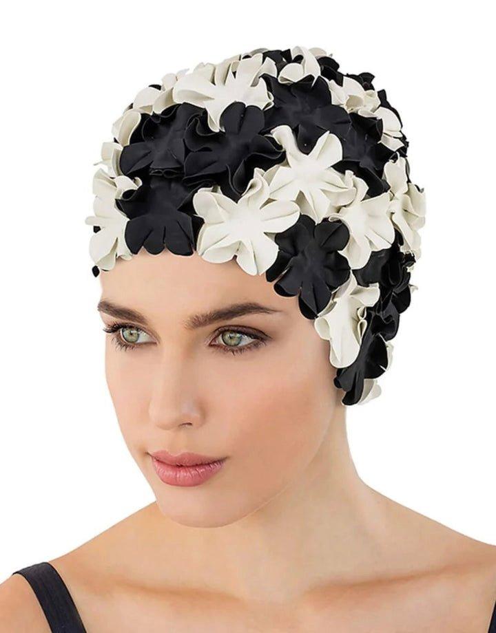 цена Резиновая шапочка для плавания с цветком Fashy, черный