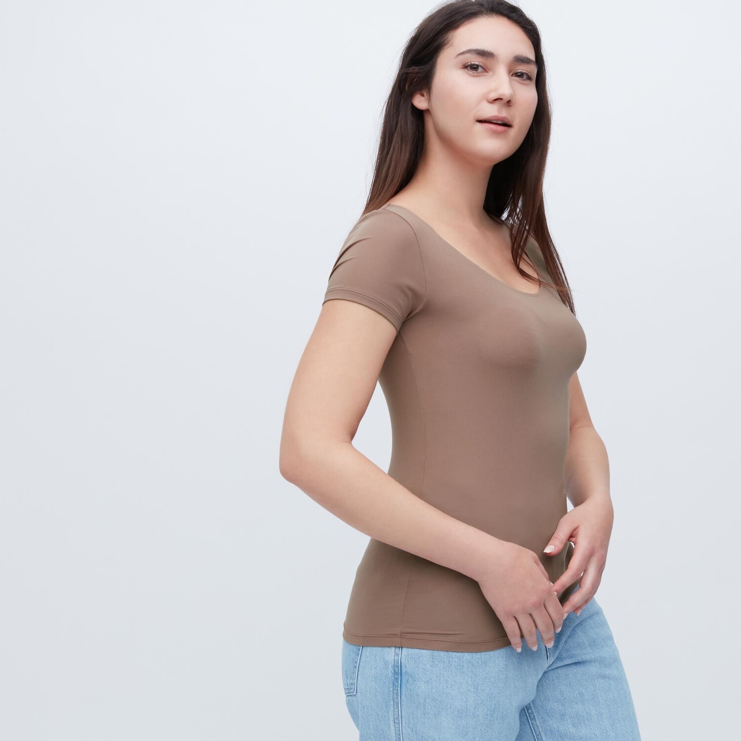 

Футболка AIRism с U-образным вырезом Uniqlo, коричневый