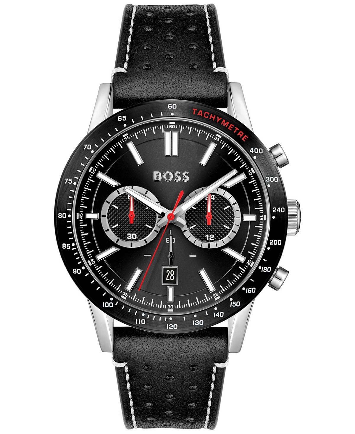 

Мужские часы Allure с хронографом, черный кожаный ремешок, 44 мм BOSS
