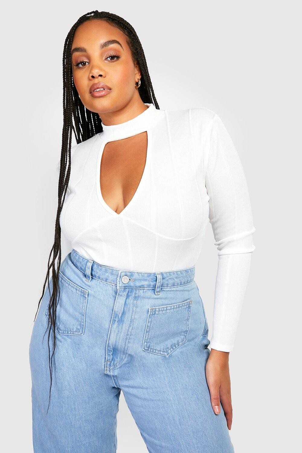 

Боди-чокер plus premium bandage rib Boohoo, кремовый