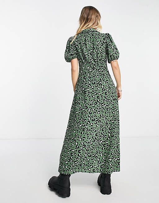 

Зеленое чайное платье-рубашка миди на пуговицах ASOS DESIGN с абстрактным принтом