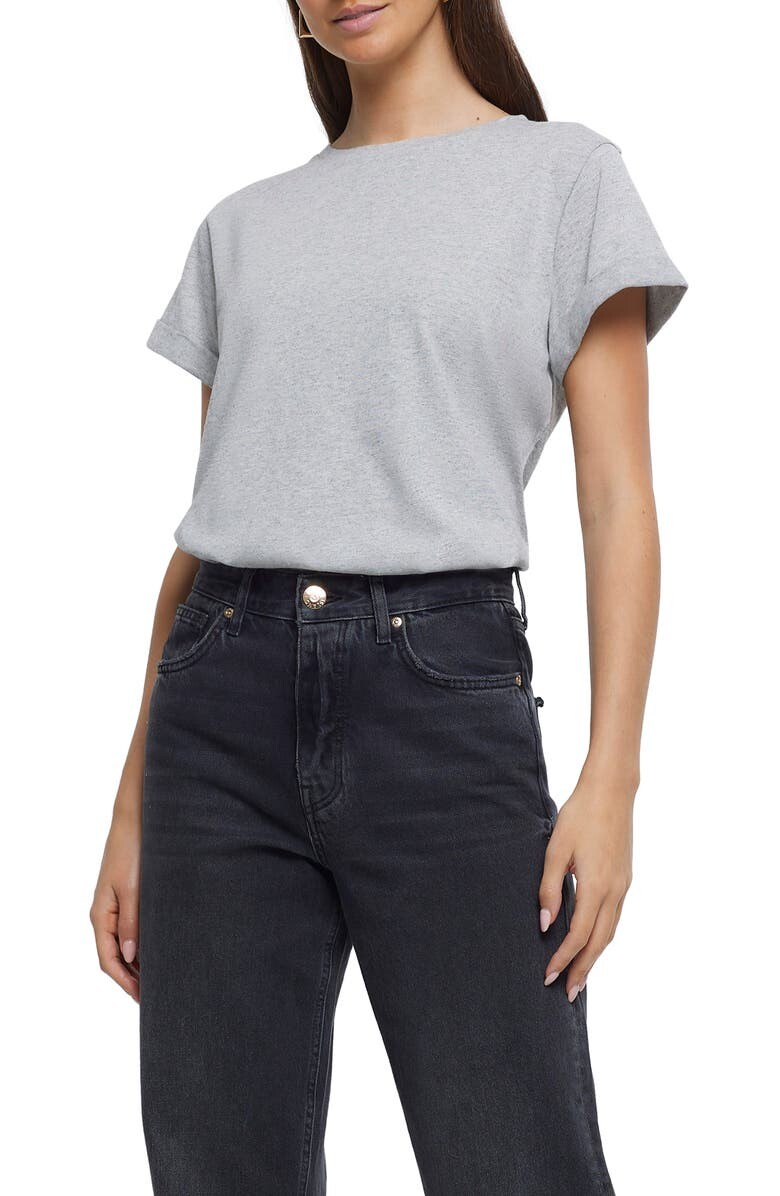 

Хлопковая футболка с отворотами RIVER ISLAND, серый