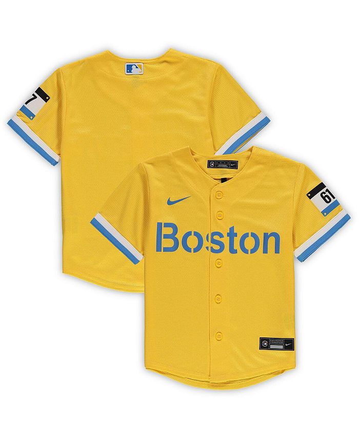 Дошкольная унисекс Золотая футболка Boston Red Sox MLB City Connect Реплика команды Nike, золотой мужская футболка rafael devers золотистого цвета boston red sox 2021 city connect name number nike