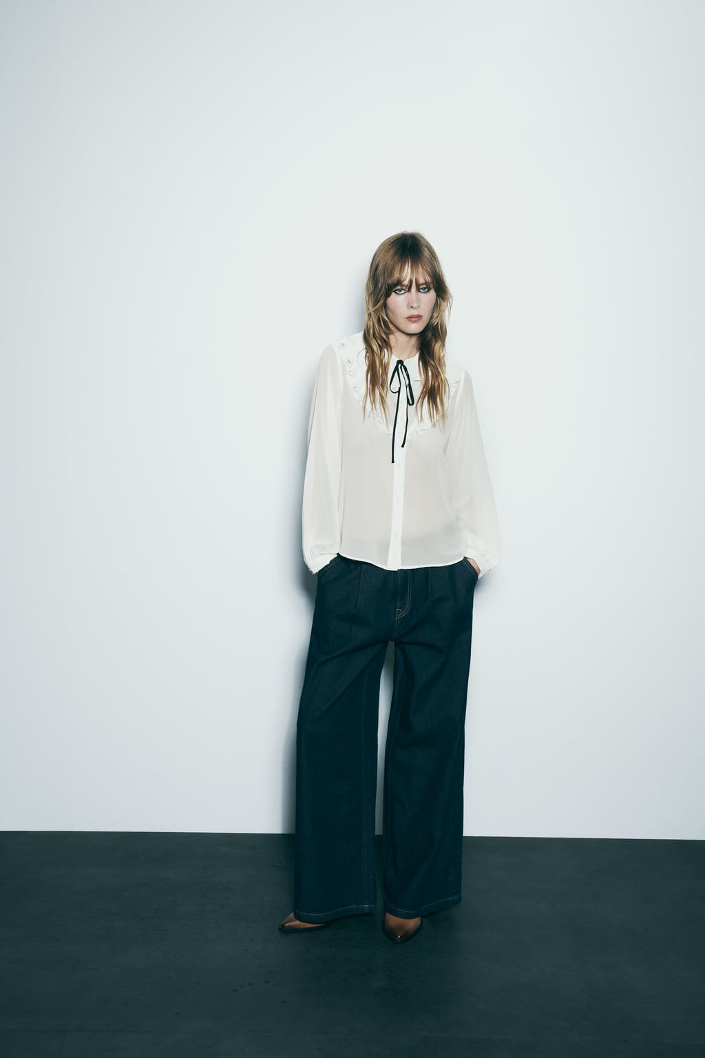 

Рубашка с бантом ZARA, белый