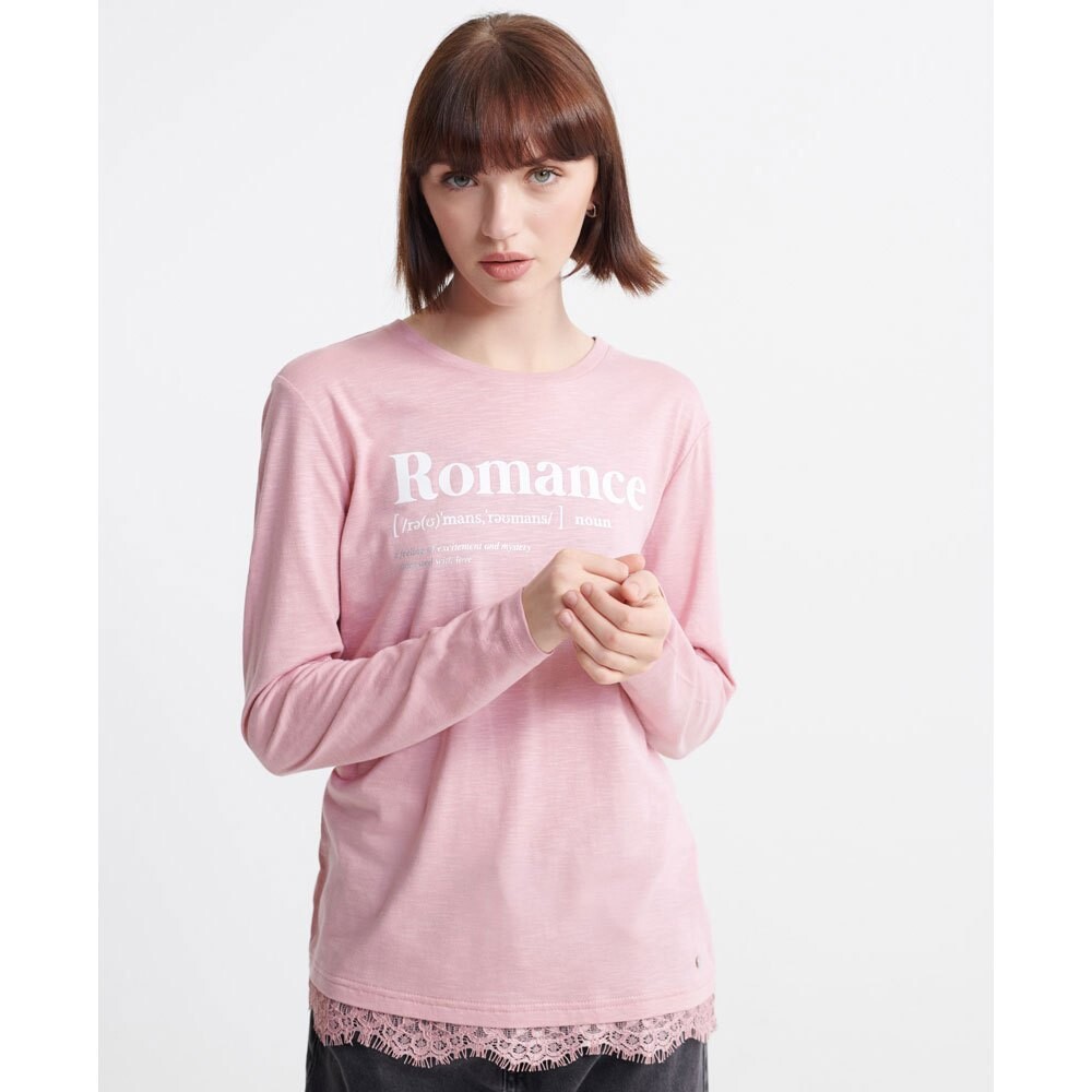 

Футболка с длинным рукавом Superdry Tilly Lace Graphic, розовый