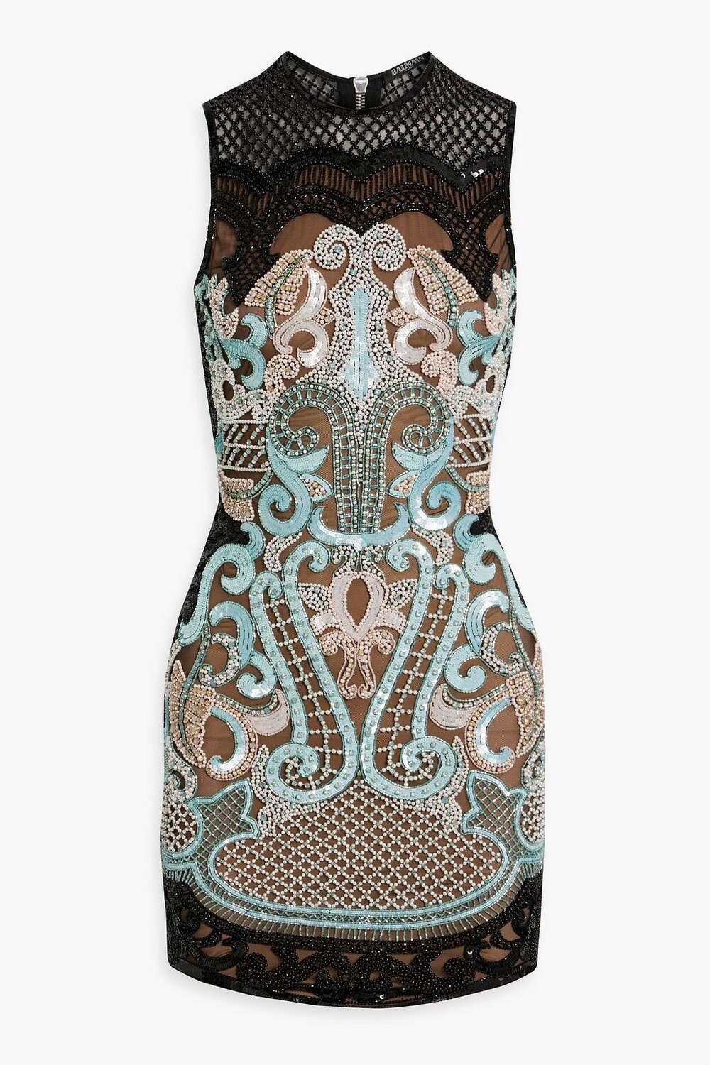 

Украшенное мини-платье из эластичного тюля BALMAIN, черный