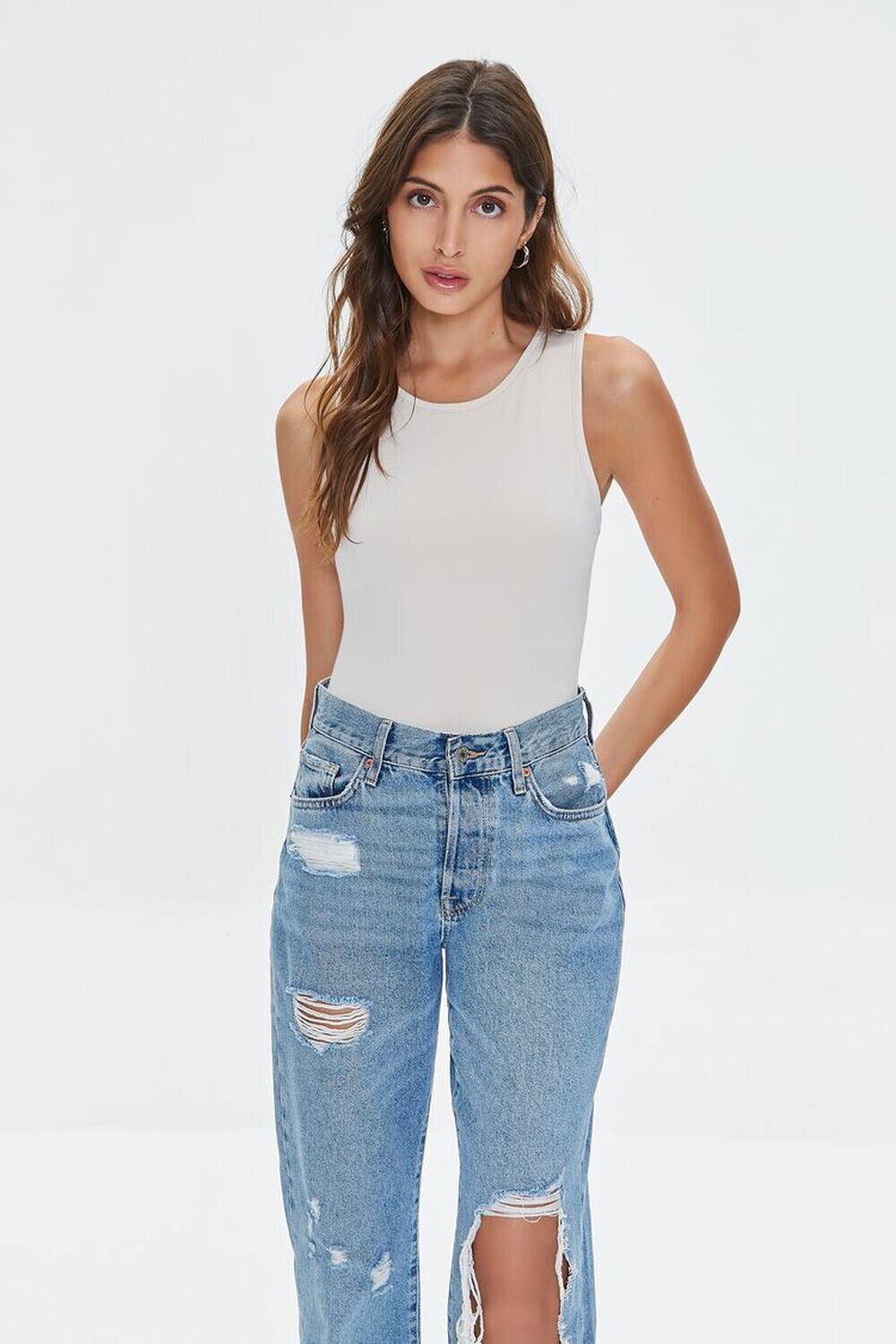 

Боди без рукавов с вырезом Forever 21, коричневый