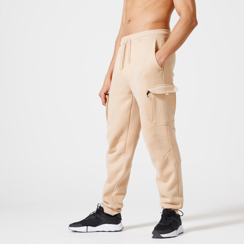 цена Мужские брюки для бега для фитнеса 520 бежевые DOMYOS, цвет beige