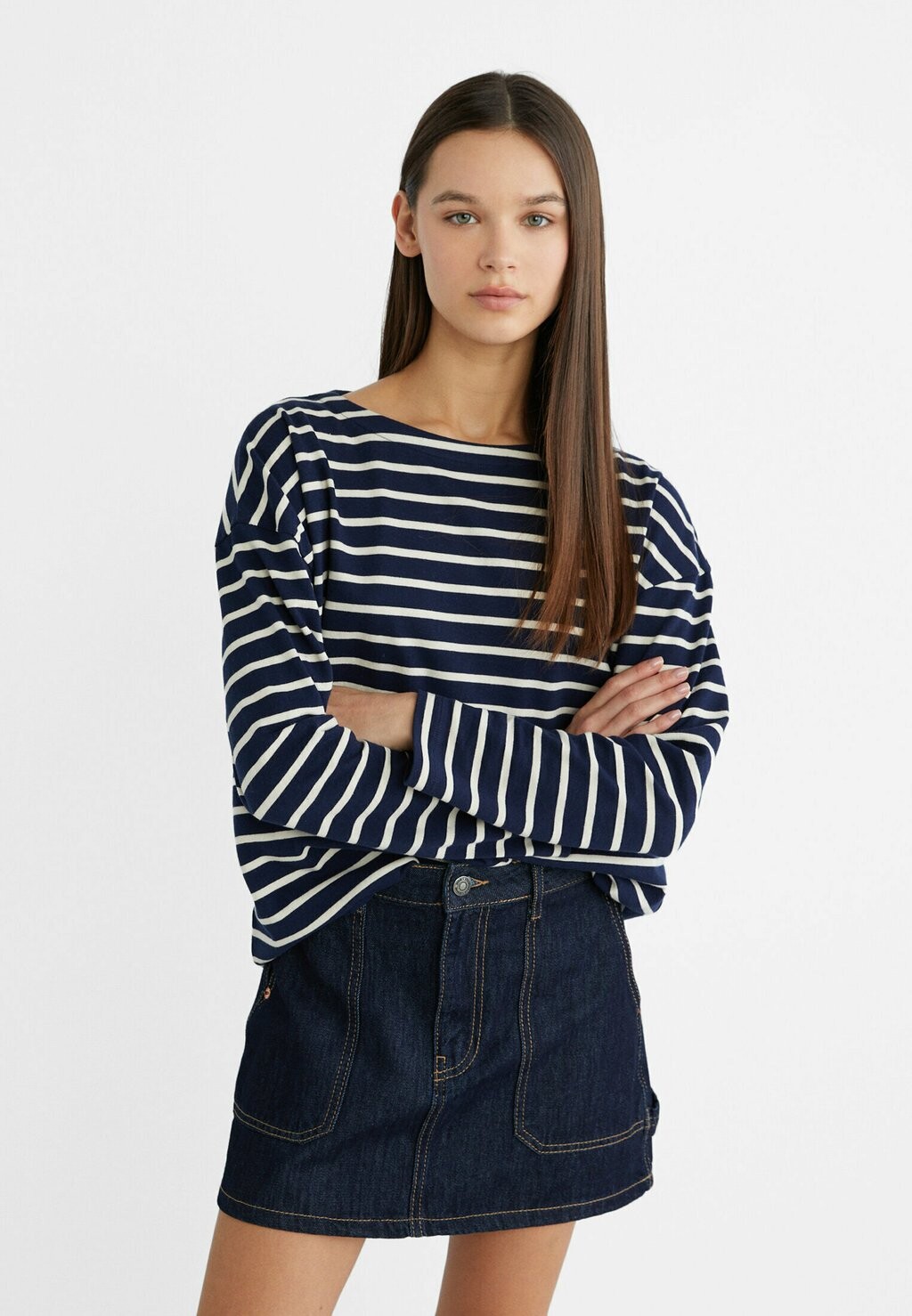 

Рубашка с длинным рукавом STRIPED Stradivarius, цвет blue