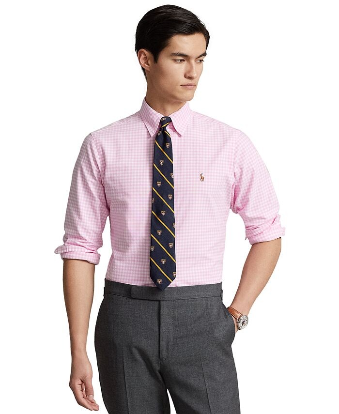 

Мужская оксфордская рубашка классического кроя в мелкую клетку Polo Ralph Lauren, цвет Pink/White