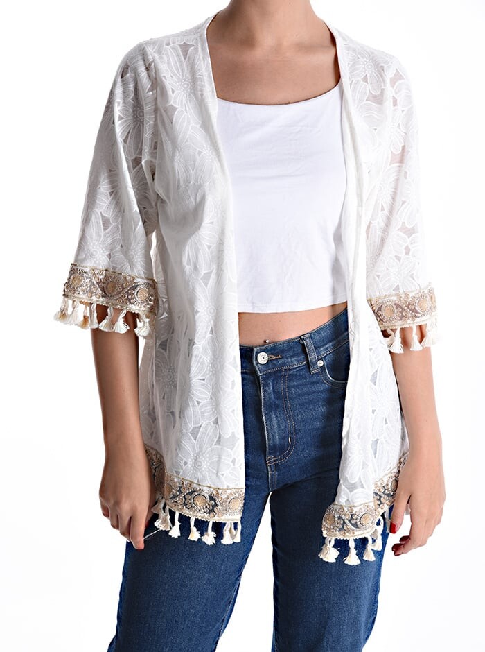 

Пальто Devoré Duster с рукавом 3/4 с бахромой, белый