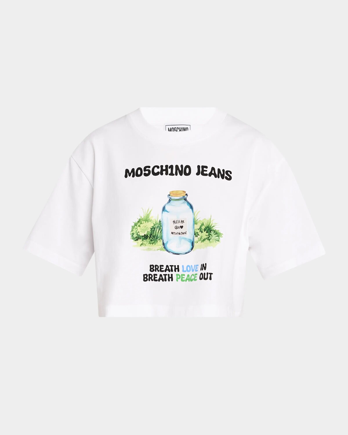 

Укороченная футболка с рисунком Peace Moschino Jeans, цвет Multi White
