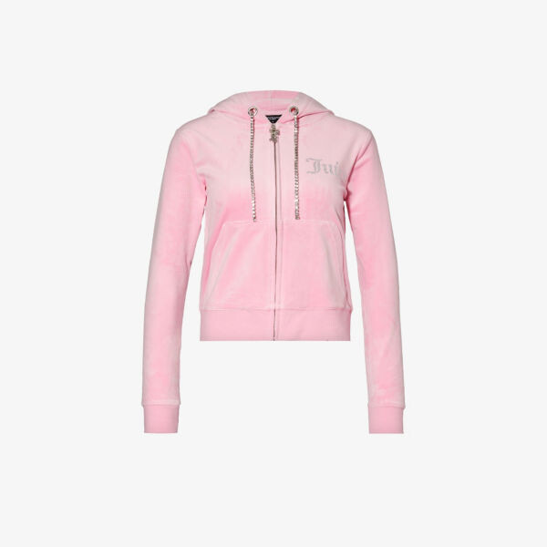 

Велюровая толстовка с кулиской и стразами, украшенная стразами Juicy Couture, розовый