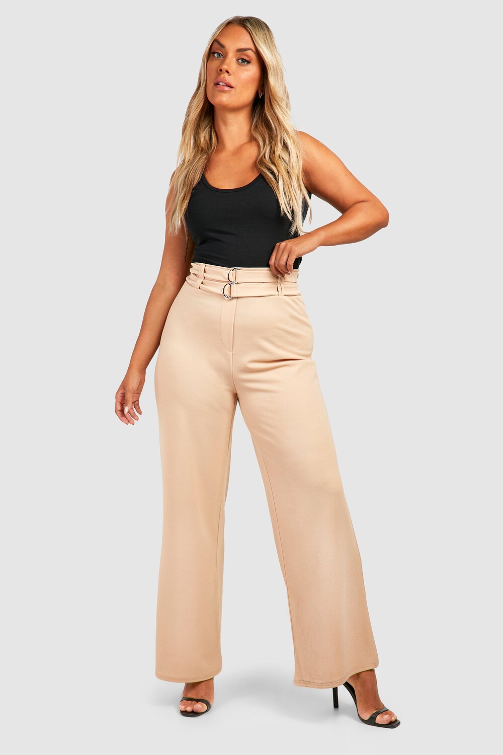 

Широкие брюки из крепа plus с двойным поясом Boohoo, серый