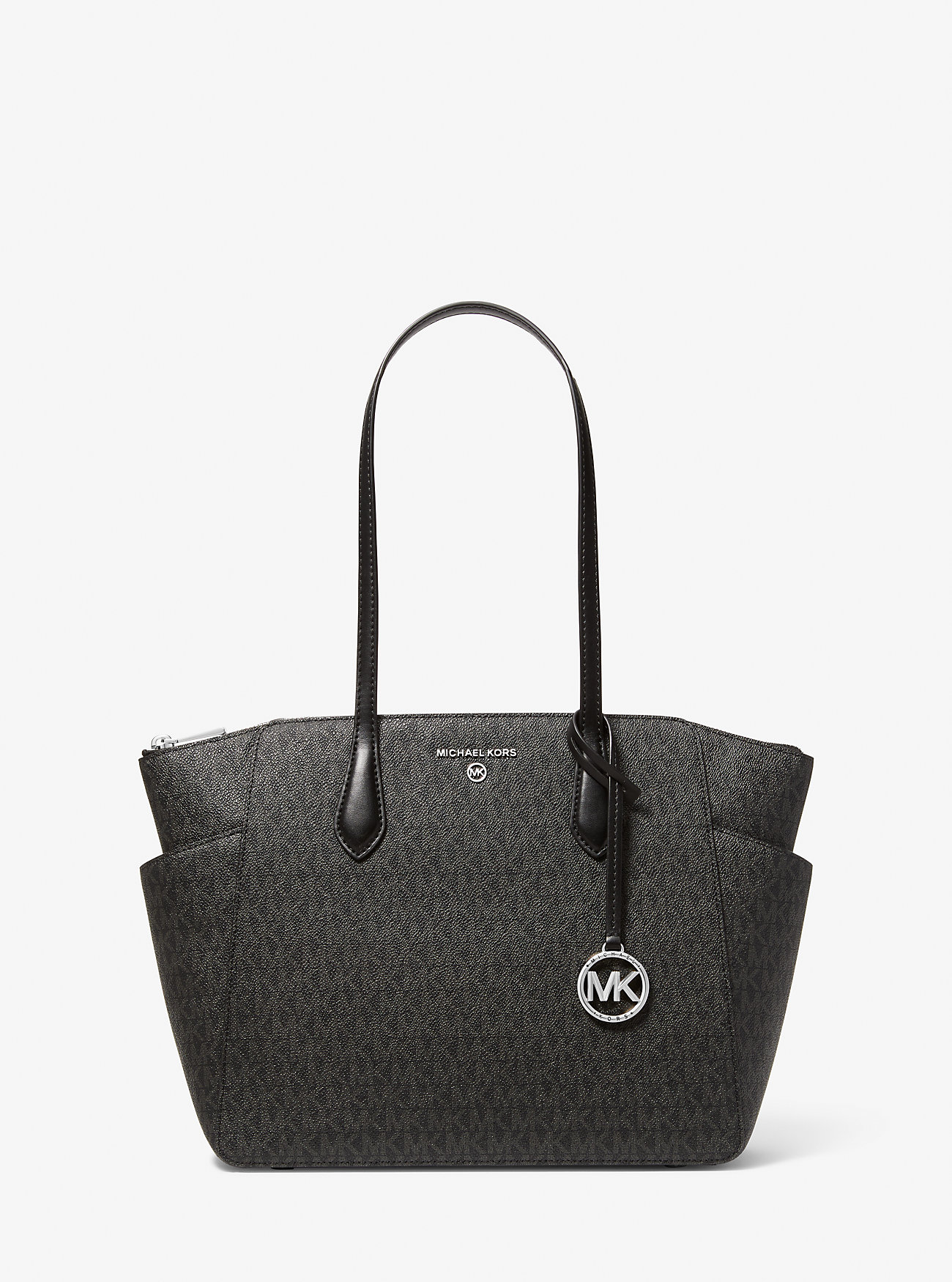 Большая сумка-тоут с логотипом Marilyn среднего размера Michael Kors, черный кожаная сумка тоут среднего размера с молнией сверху marilyn michael kors цвет black silver