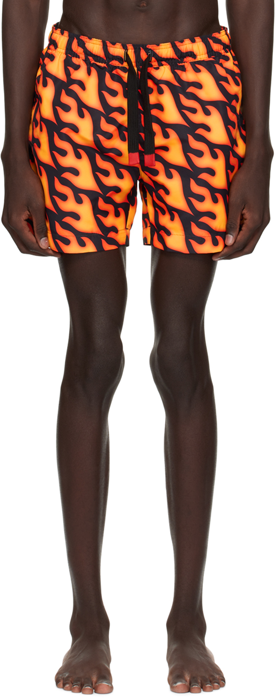 Черно-оранжевые шорты для плавания с принтом Hugo цена и фото