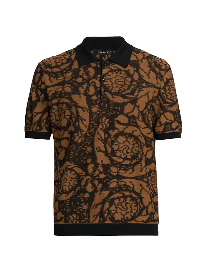 цена Жаккардовая рубашка-поло из шерсти и хлопка Versace, цвет black caramel