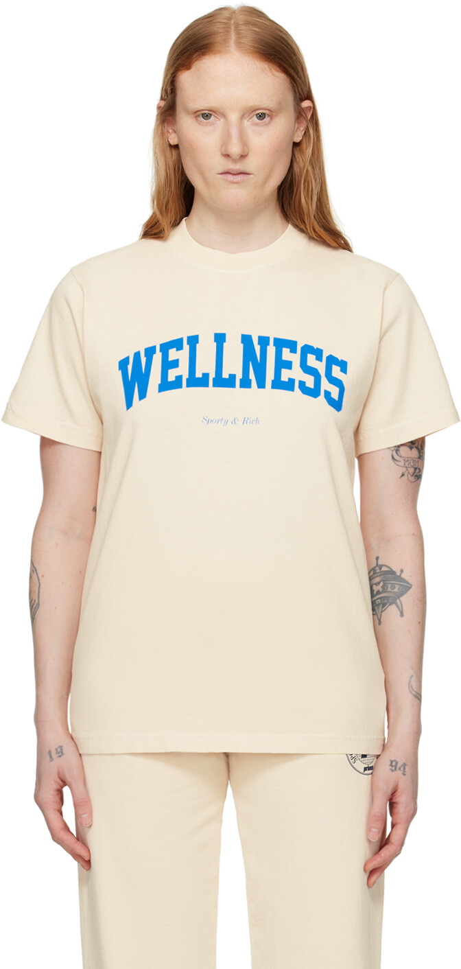 

Кремового цвета футболка Ivy с надписью Wellness Sporty & Rich