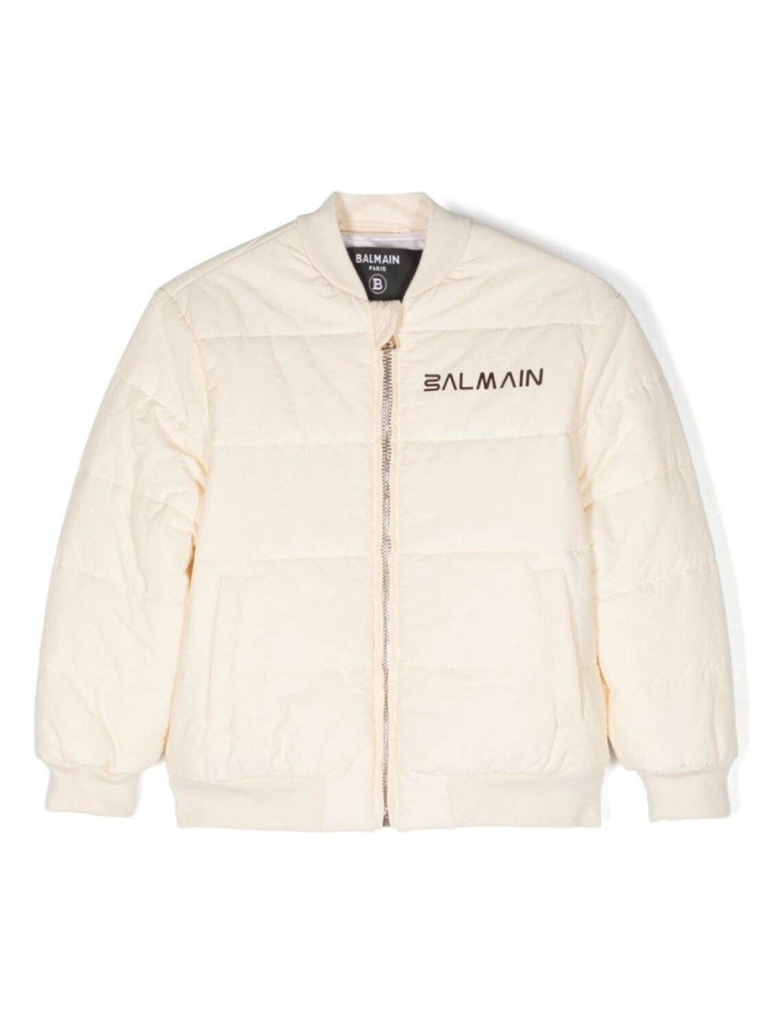 

Balmain Kids бомбер-пуховик с логотипом, нейтральный цвет