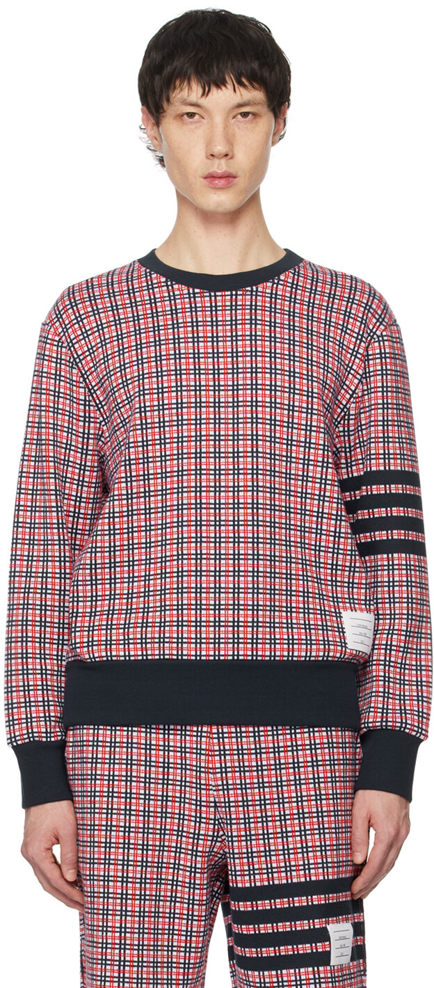 

Толстовка с 4 полосками в клетку темно-синего и красного цветов Thom Browne
