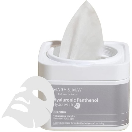 Тканевые салфетки Hyaluronic Panthenol Hydra Mask 30 шт. — увлажняющий корейский уход за кожей с гиалуроновой кислотой — Ewg Green, Mary&May