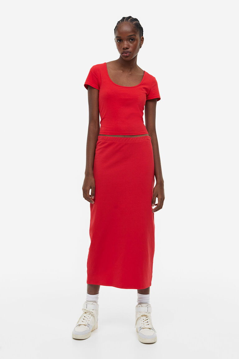 Юбка-карандаш из джерси H&M, красный юбка из джерси с ластовицей h
