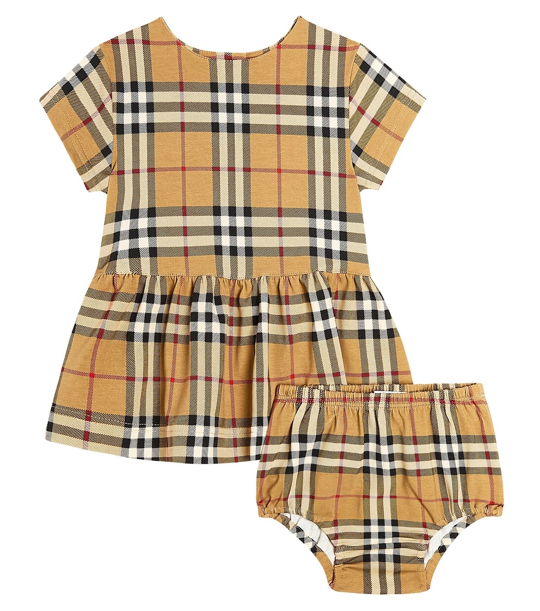 цена Baby burberry комплект из платья и шароваров в клетку Burberry, бежевый