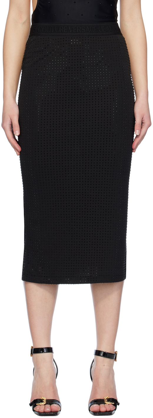 Черная юбка-миди с кристаллами Versace Jeans Couture шерстяная юбка в рубчик на эластичном поясе joseph цвет clay