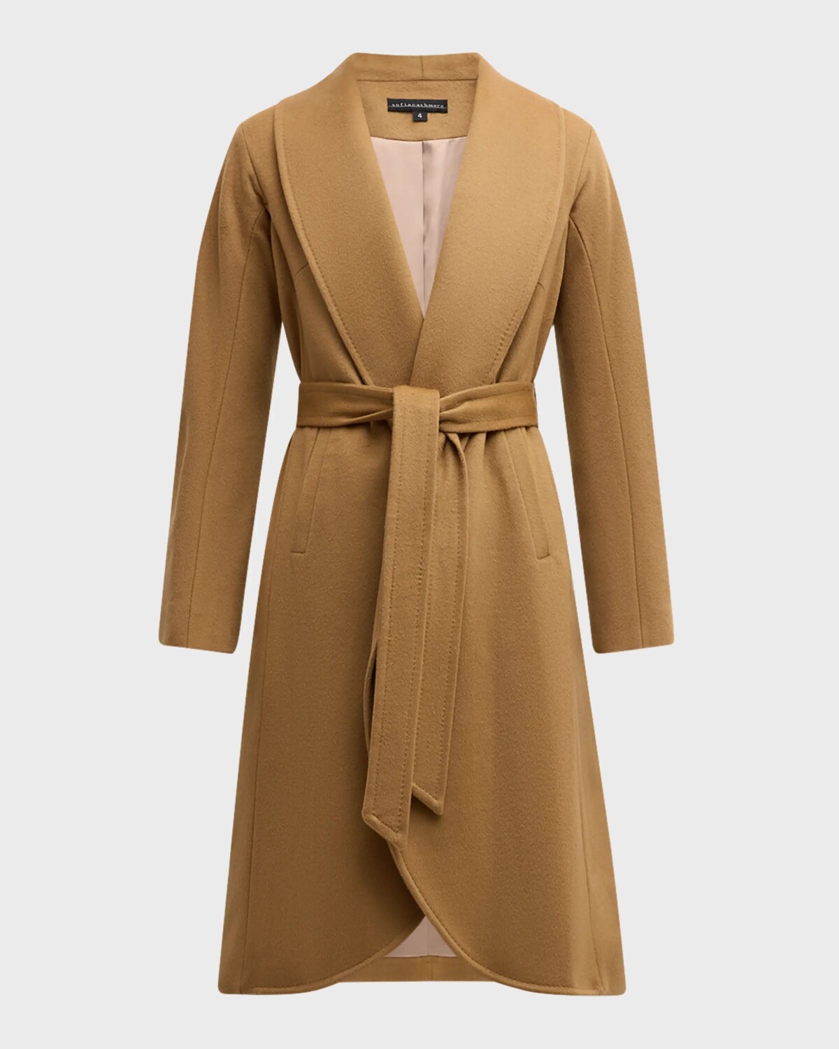 

Кашемировое пальто макси с запахом и шалевым воротником Sofia Cashmere, цвет Camel