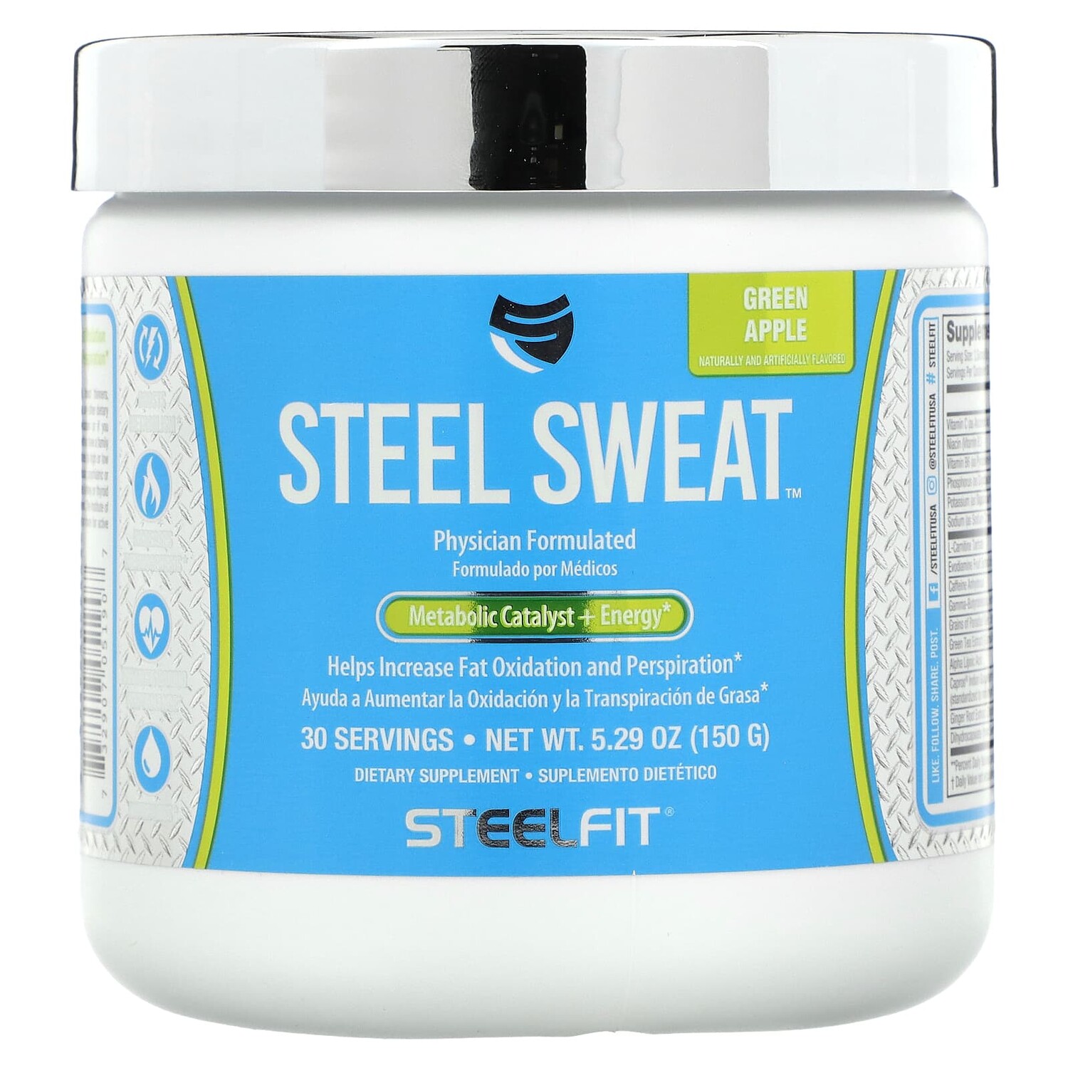 

Steel Sweat, зеленое яблоко, 150 г (5,29 унции), SteelFit