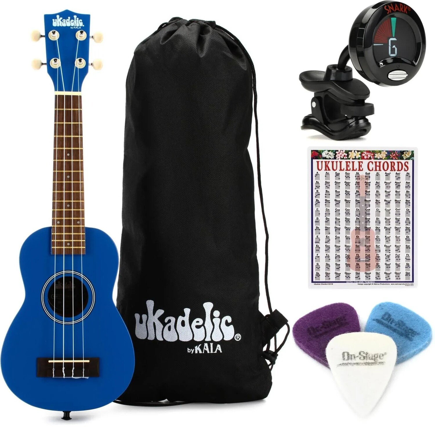 

Новый комплект Kala Ukadelic Soprano Ukulele Essentials Bundle — синие чернила