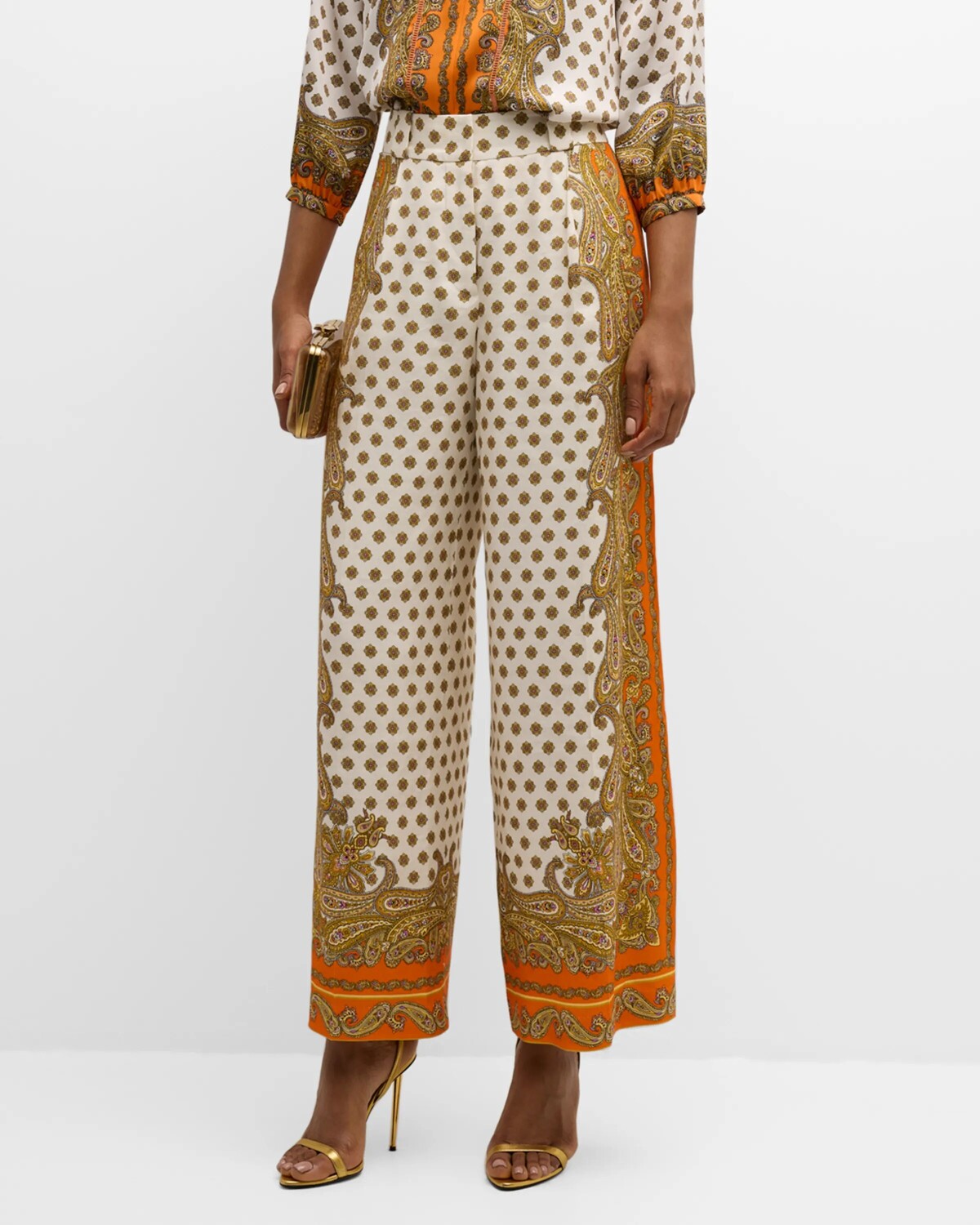 

Брюки Karter с высокой посадкой и принтом пейсли Elie Tahari, цвет Sun Paisley Print