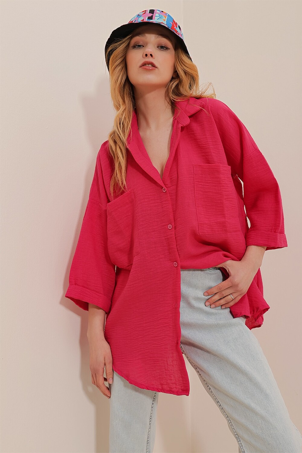

Рубашка - Розовая - Oversize Trend Alaçatı Stili, розовый