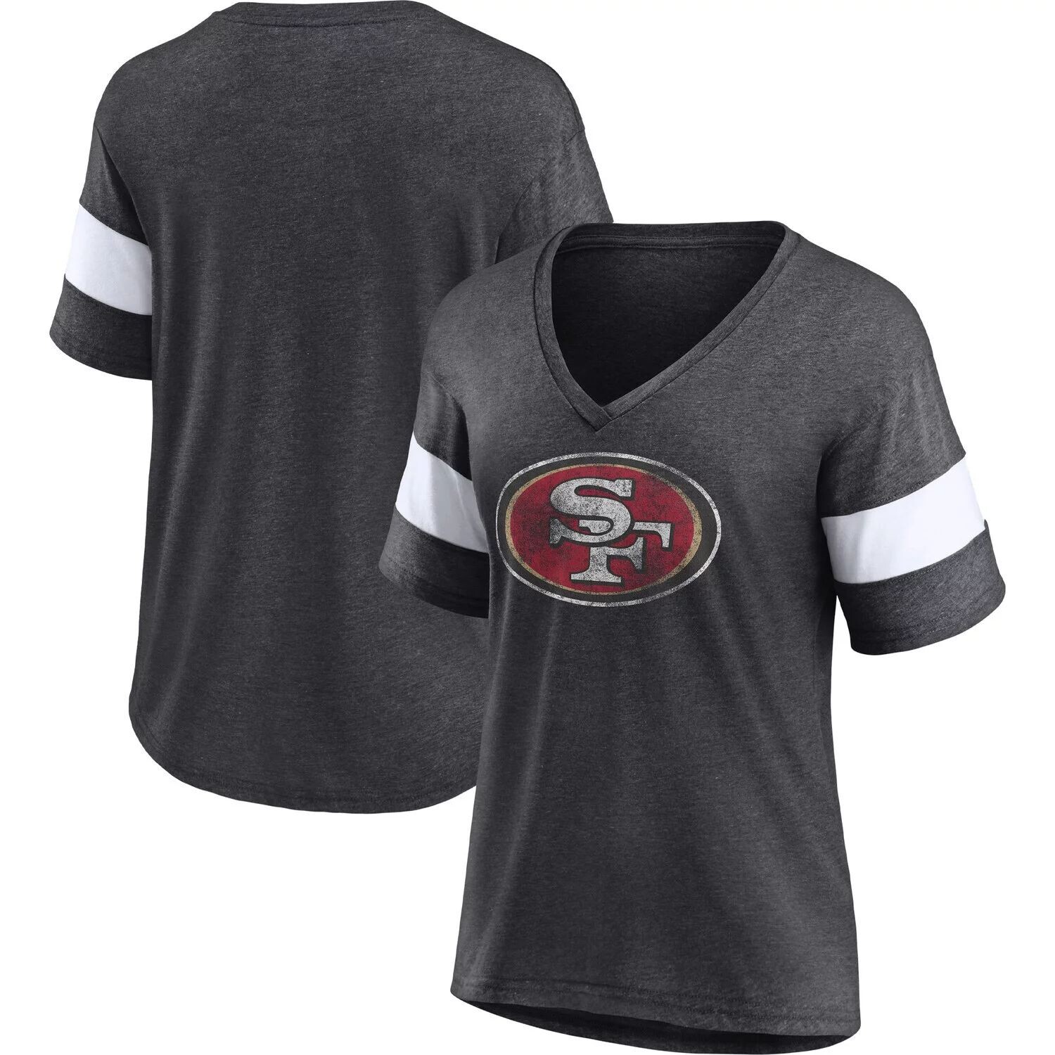 

Женская темно-серая футболка с логотипом Fanatics San Francisco 49ers Distressed Team Tri-Blend с v-образным вырезом Fanatics, Серый