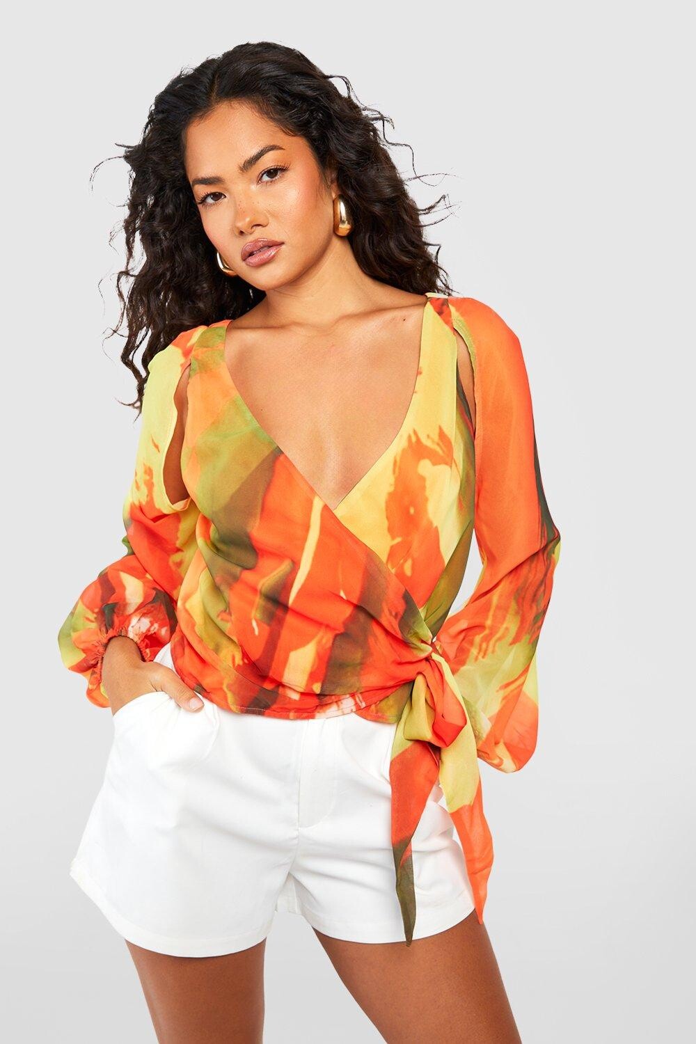 

Блузка с абстрактным запахом Boohoo, оранжевый