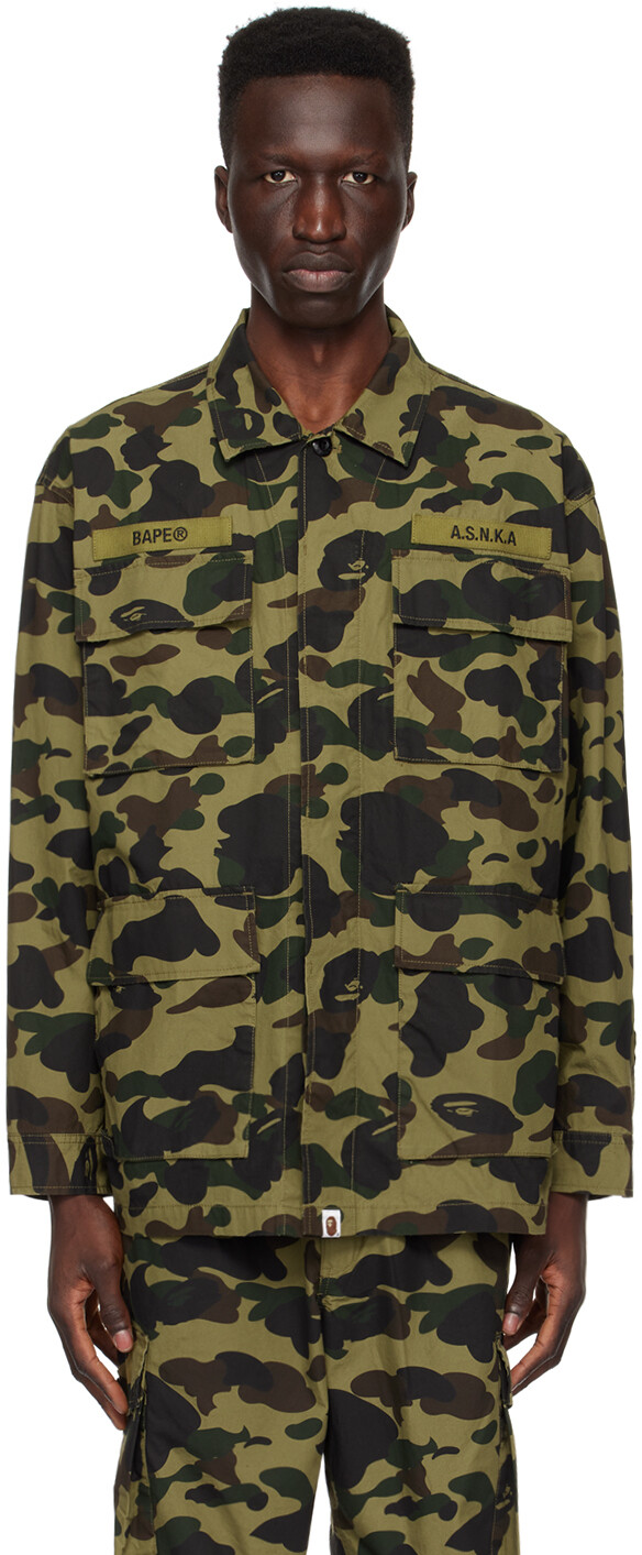 

Зеленая рубашка в стиле милитари с камуфляжным принтом 1st Bape